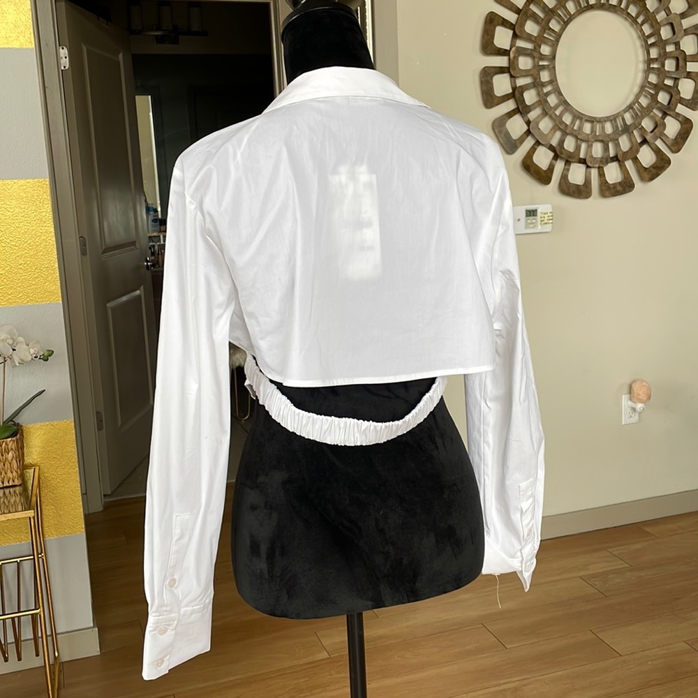 Zara white button down with cut out back and strap